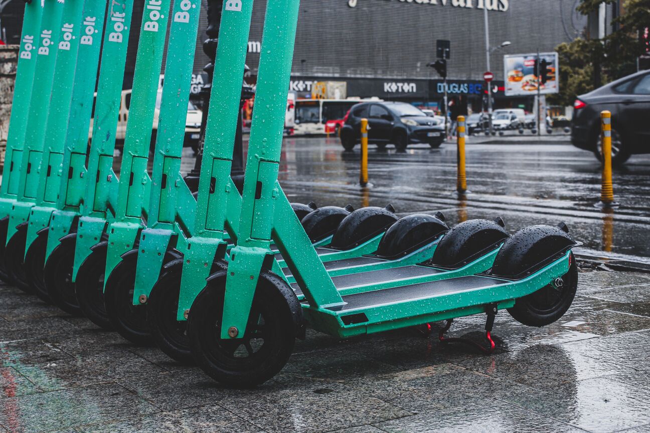 Electric scooter in urban environment