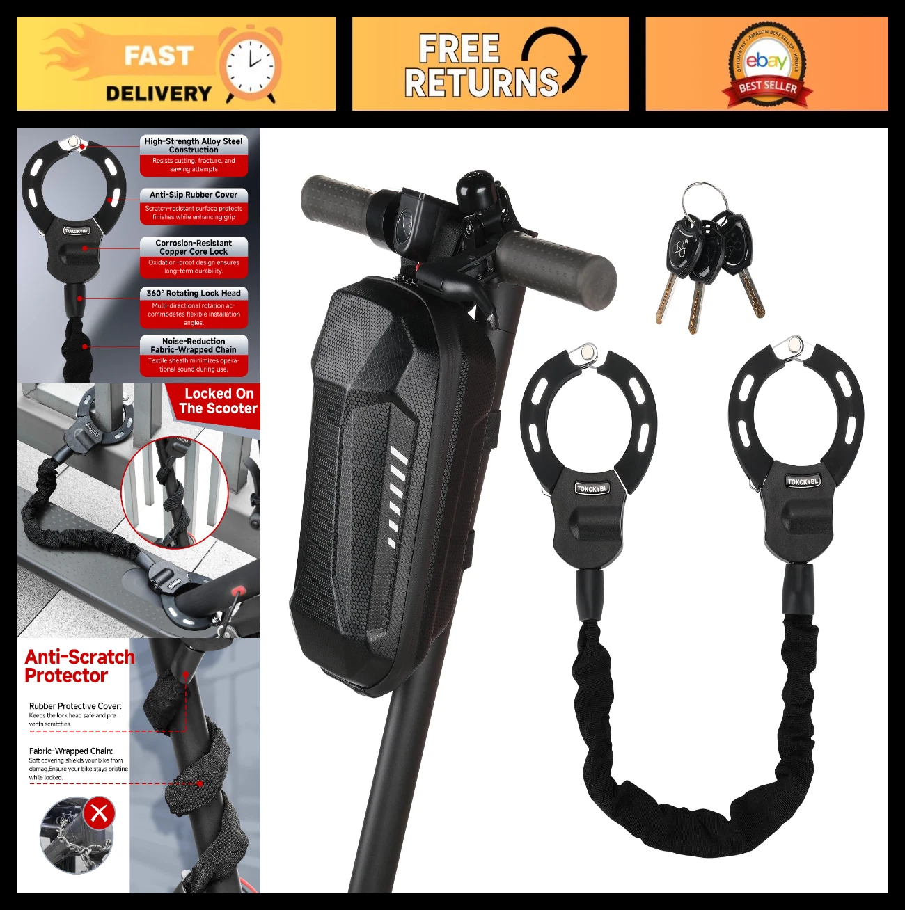 Heavy Duty Anti-Theft Scooter Lock - Secure Your Ride, Durable & Reliable